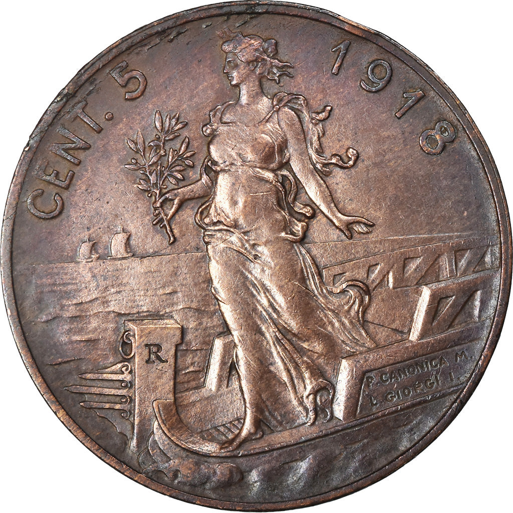 Moneta, Italia, Vittorio Emanuele III, 5 Centesimi, 1918, Rome, BB+, Bronzo