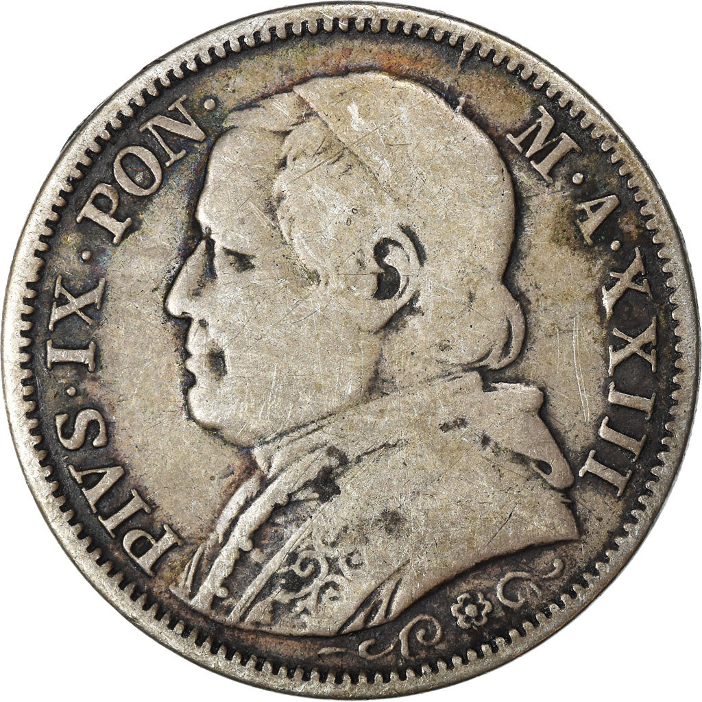 Moneta, STATI ITALIANI, PAPAL STATES, Pius IX, Lira, 1868, MB, Argento, KM:1378