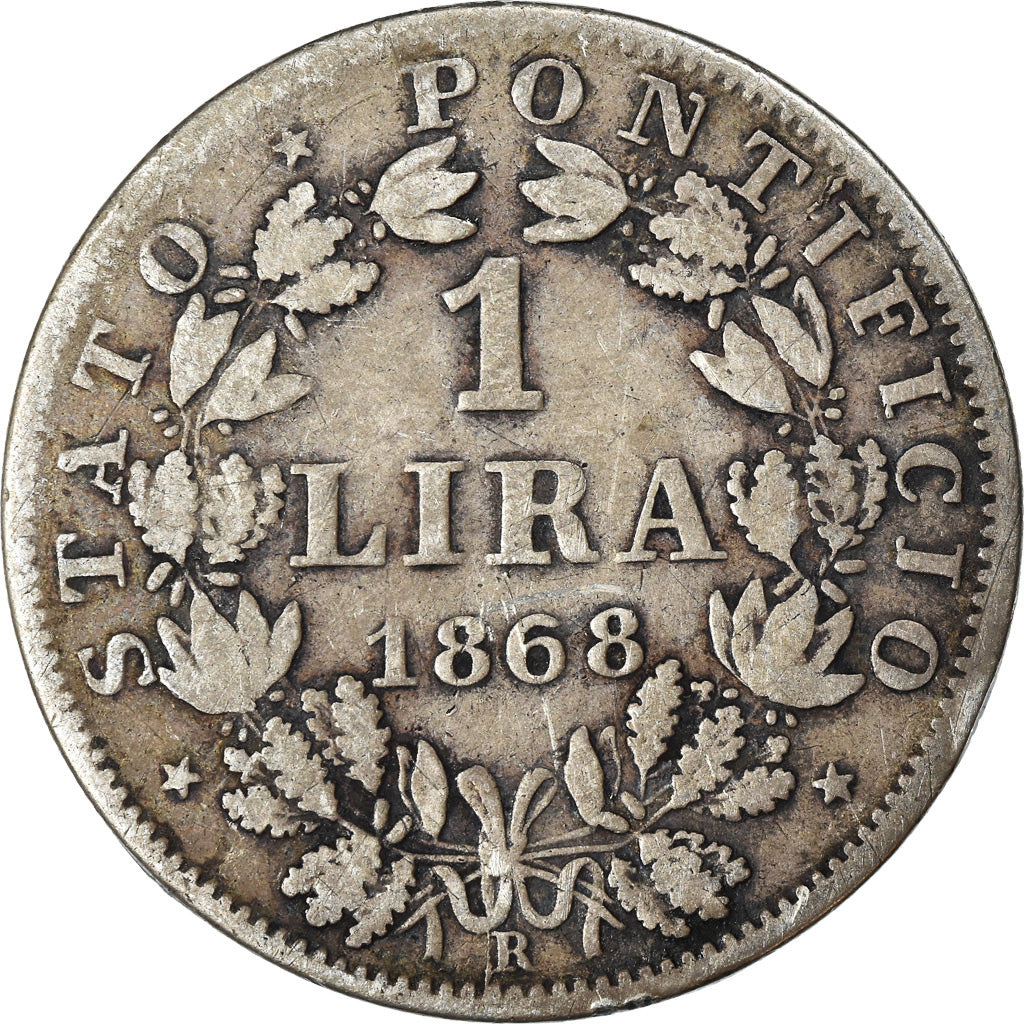 Moneta, STATI ITALIANI, PAPAL STATES, Pius IX, Lira, 1868, MB, Argento, KM:1378
