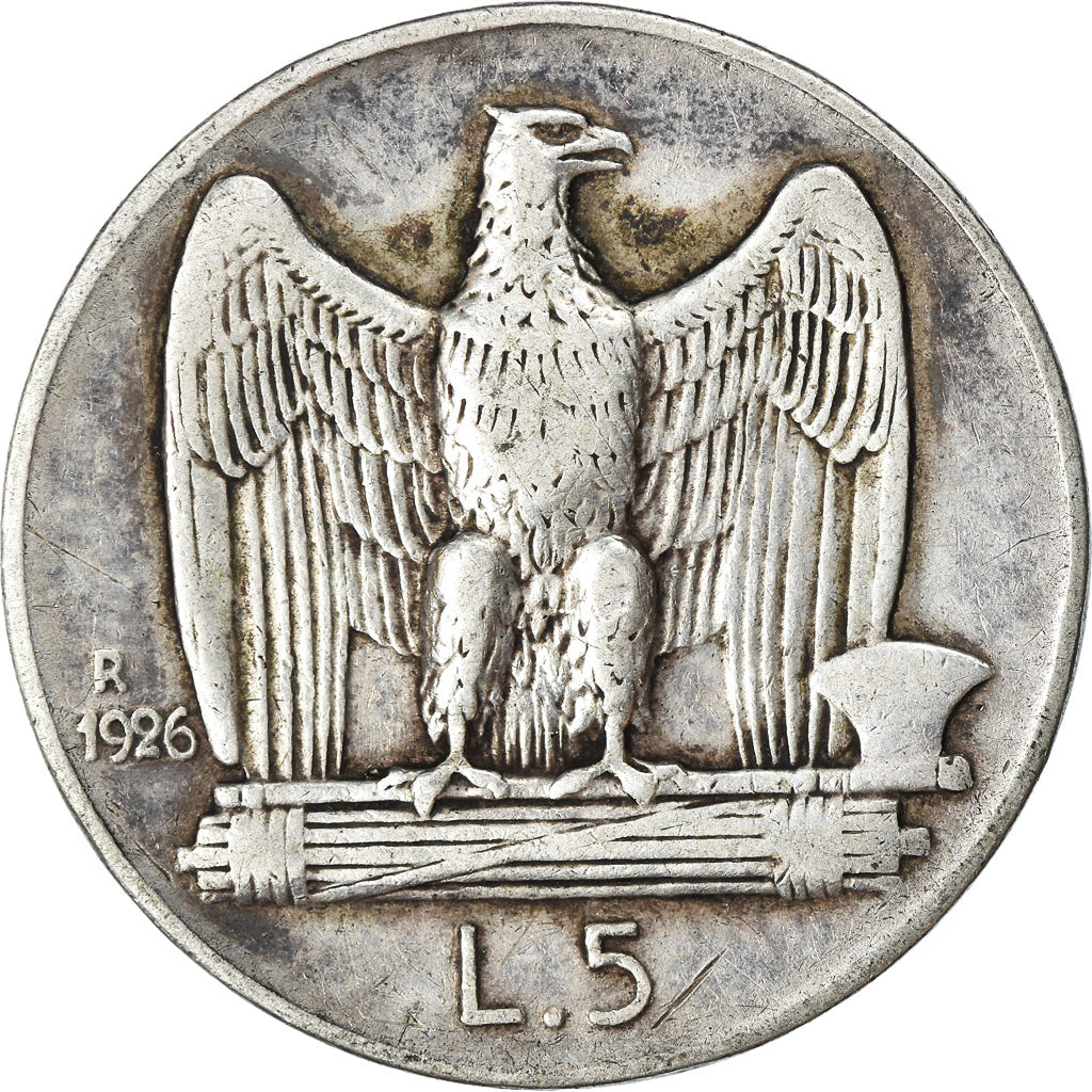 Moeda, Itália, Vittorio Emanuele III, 5 Lire, 1926, Rome, EF(40-45), Prata