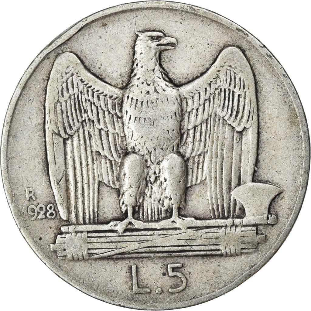Moneta, Italia, Vittorio Emanuele III, 5 Lire, 1928, Rome, MB+, Argento, KM:67.1