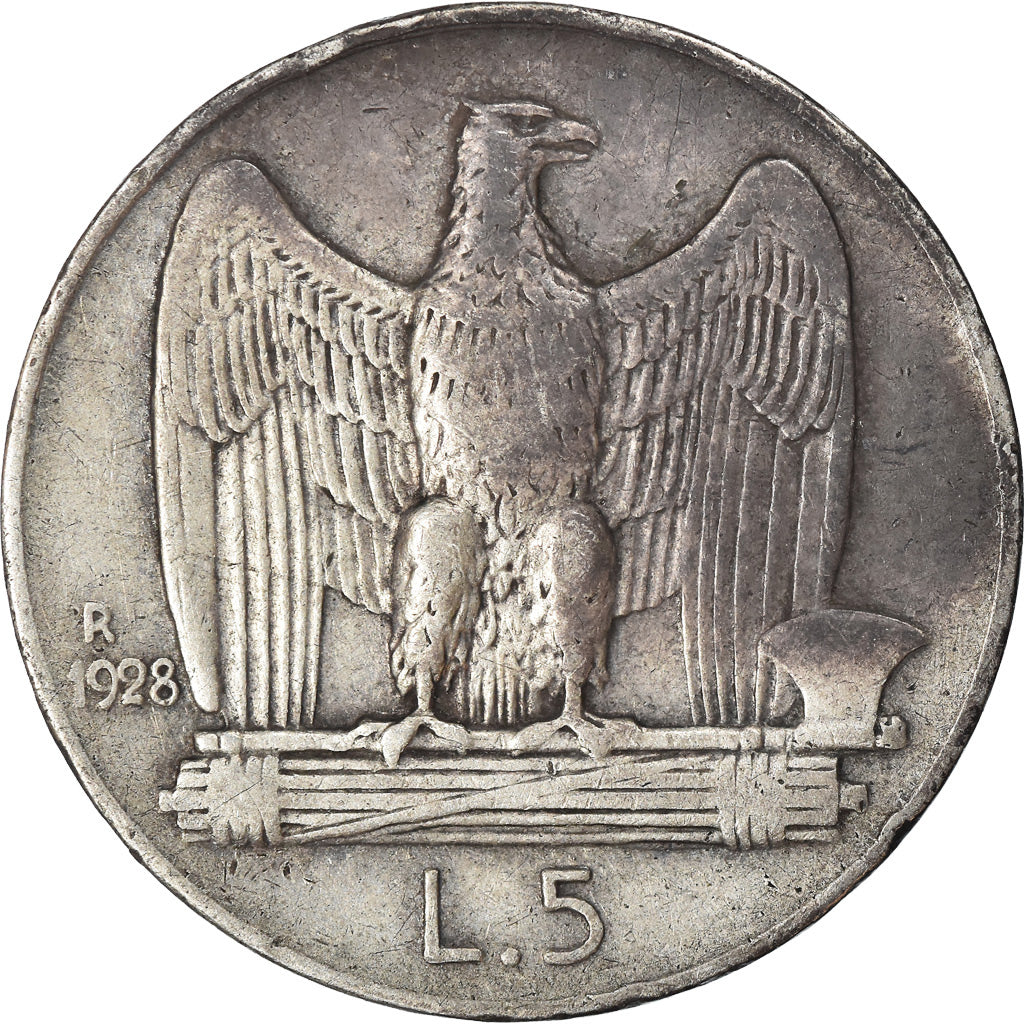 Moneta, Italia, Vittorio Emanuele III, 5 Lire, 1928, Rome, BB, Argento, KM:67.1