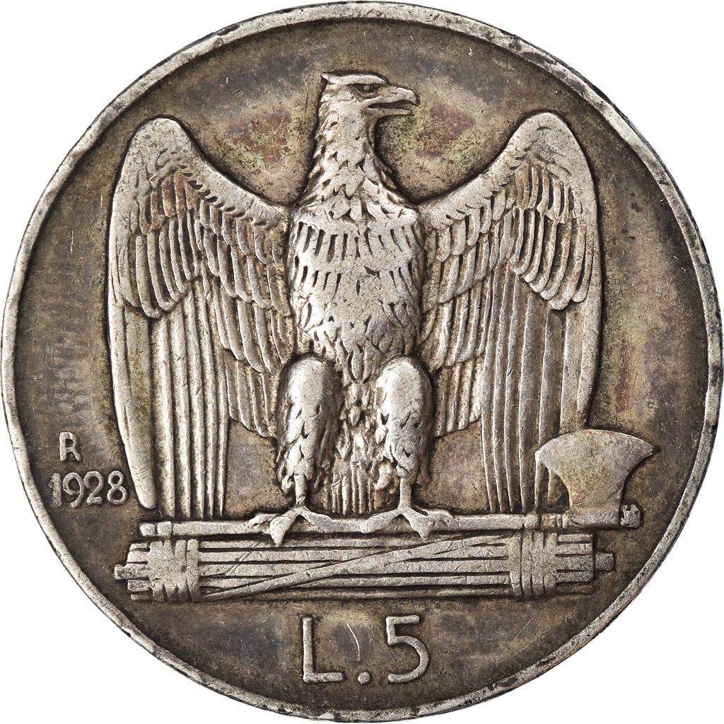 Moeda, Itália, Vittorio Emanuele III, 5 Lire, 1928, Rome, EF(40-45), Prata