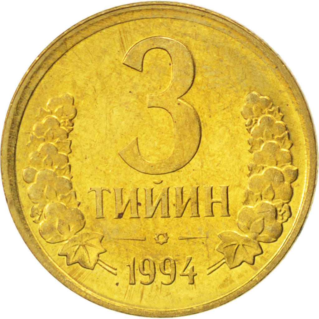 Monnaie, Uzbekistan, 3 Tiyin, 1994, SPL, Brass plated steel, KM:2.2