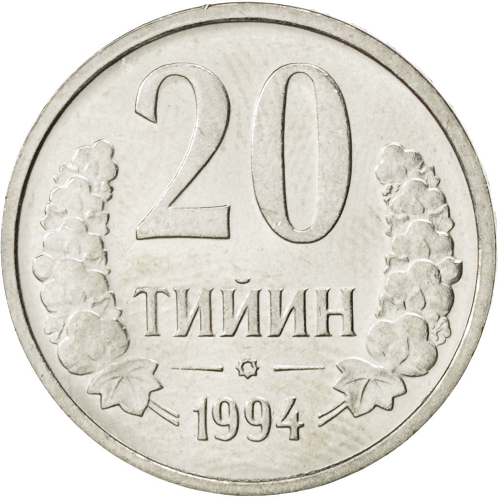Coin, Uzbekistan, 20 Tiyin, 1994, MS(63), Nickel Clad Steel, KM:5.1