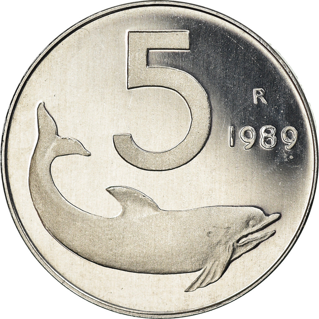 Moneta, Italia, 5 Lire, 1989, Rome, Proof, FDC, Alluminio, KM:92