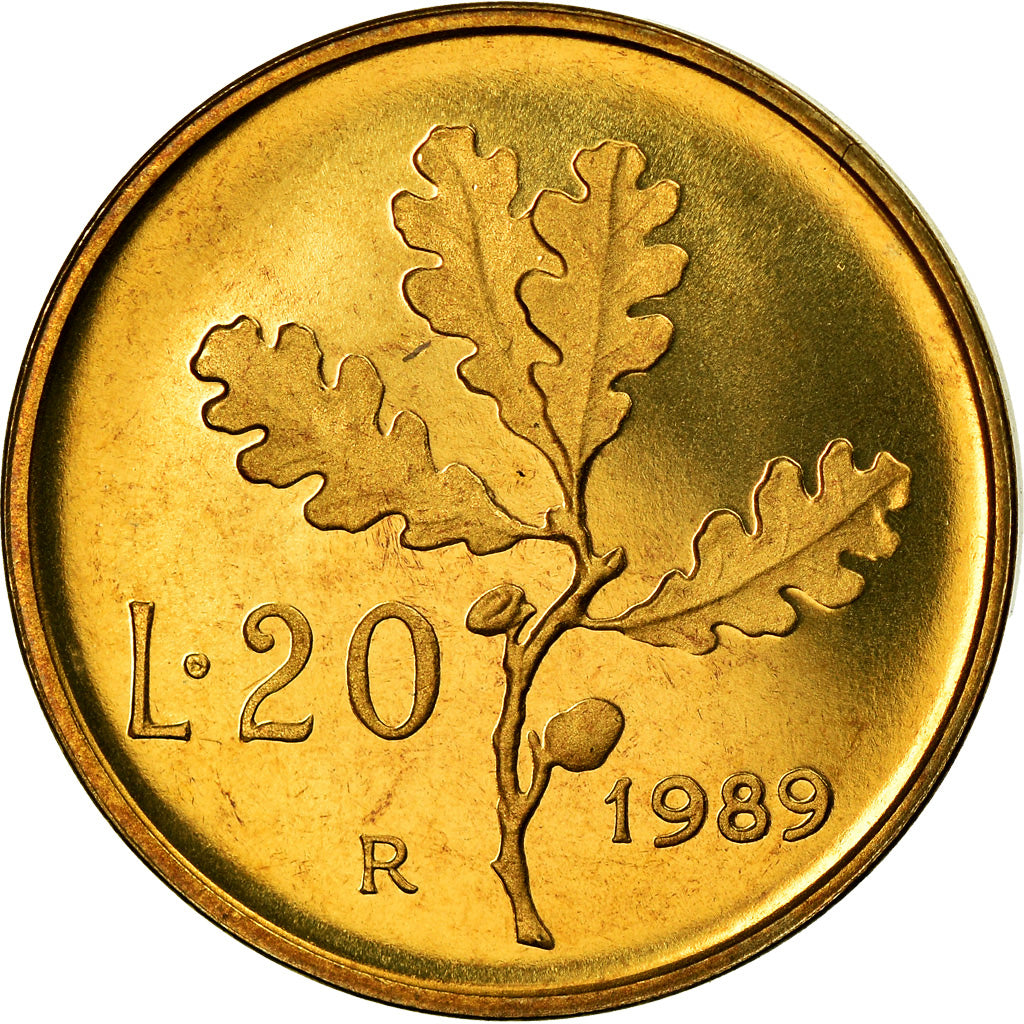 Moneta, Italia, 20 Lire, 1989, Rome, Proof, FDC, Alluminio-bronzo, KM:97.2
