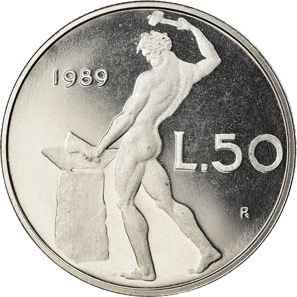 Monnaie, Italie, 50 Lire, 1989, Rome, Proof, FDC, Stainless Steel, KM:95.1