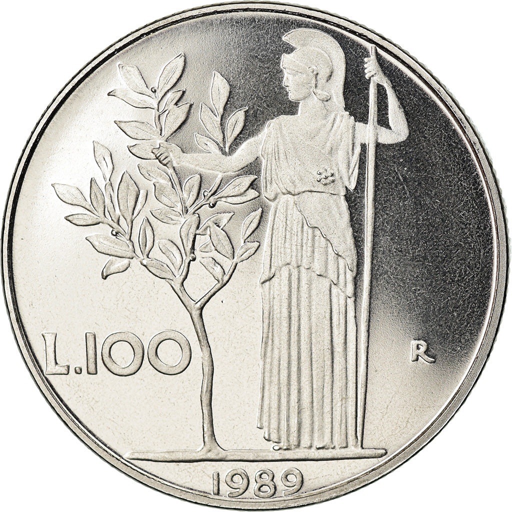 Moneda, Italia, 100 Lire, 1989, Rome, Proof, FDC, Acero inoxidable, KM:96.1