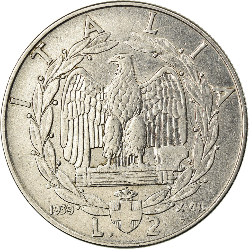 Coin, Italy, Vittorio Emanuele III, 2 Lire, 1939, Rome, AU(50-53), Stainless