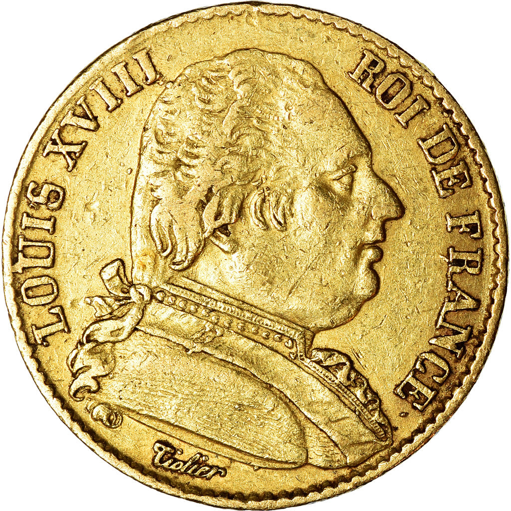 Moeda, França, Louis XVIII, Louis XVIII, 20 Francs, 1814, Paris, EF(40-45)