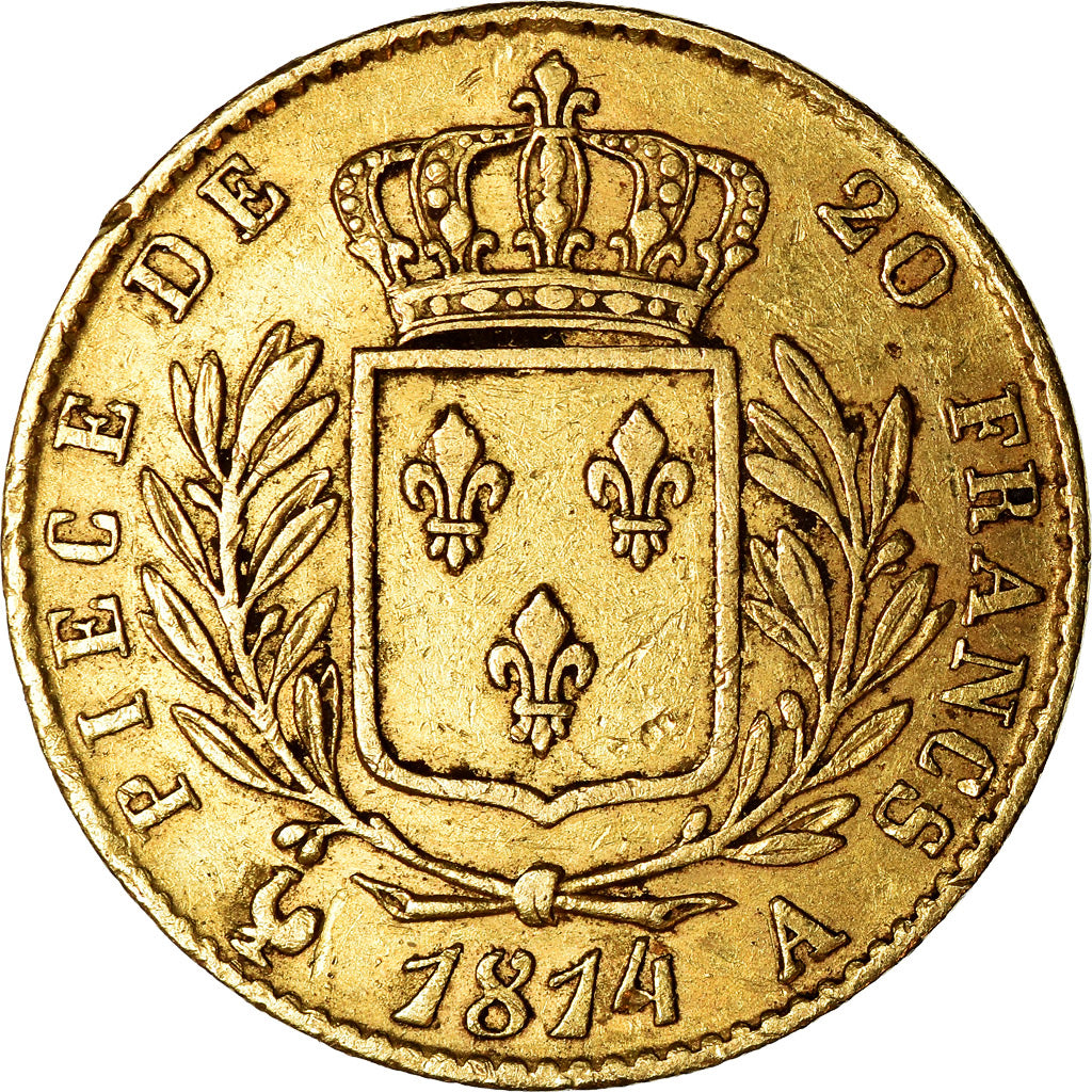 Moeda, França, Louis XVIII, Louis XVIII, 20 Francs, 1814, Paris, EF(40-45)