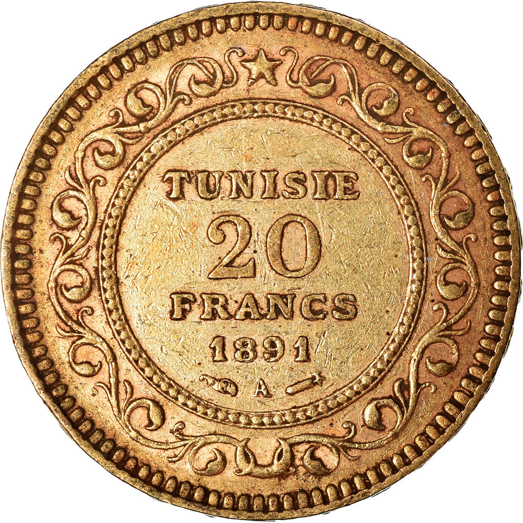 Monnaie, Tunisie, Ali Bey, 20 Francs, 1891, Paris, SUP, Or, KM:227, Lecompte:443