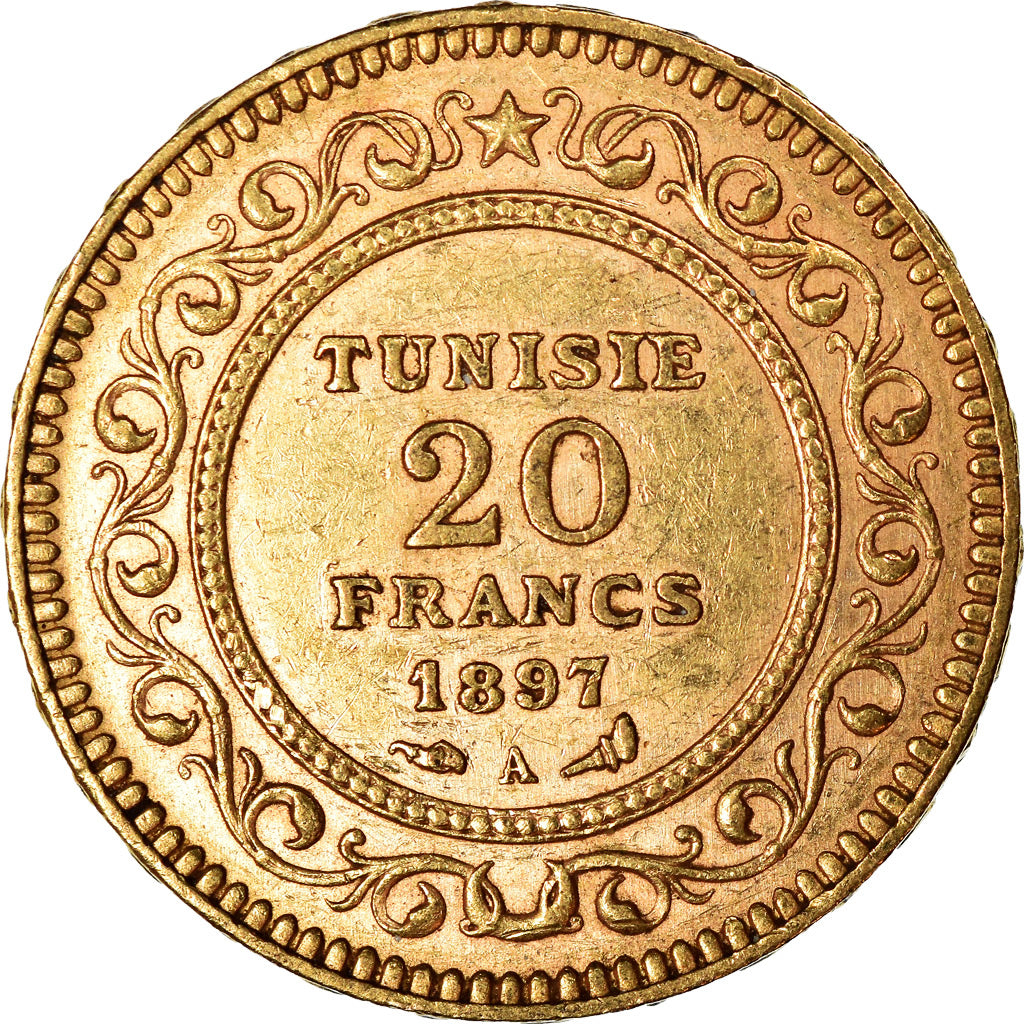 Moneta, Tunisia, Ali Bey, 20 Francs, 1897, Paris, BB+, Oro, KM:227