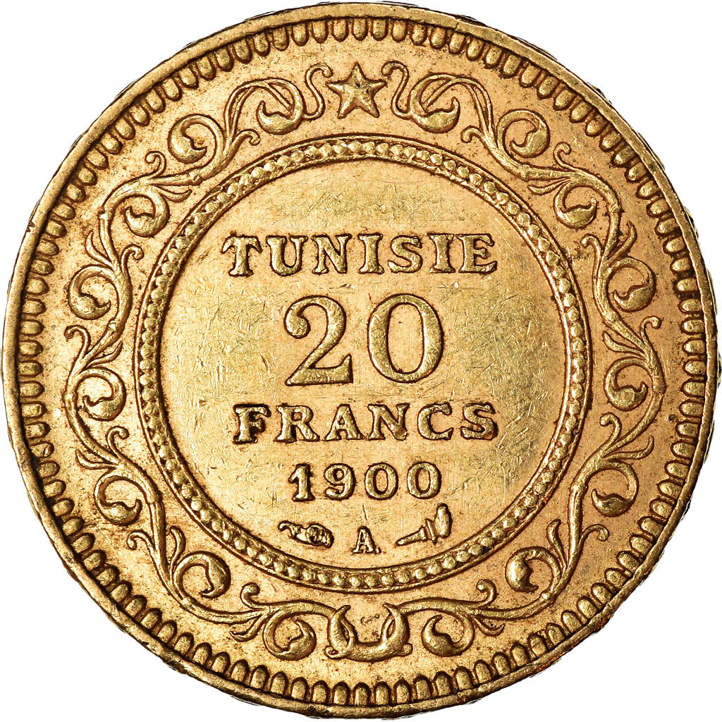 Münze, Tunesien, Ali Bey, 20 Francs, 1900, Paris, SS+, Gold, KM:227
