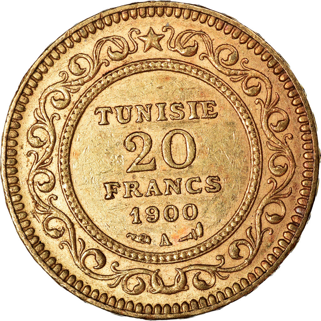 Moneta, Tunisia, Ali Bey, 20 Francs, 1900, Paris, BB+, Oro, KM:227, Lecompte:455