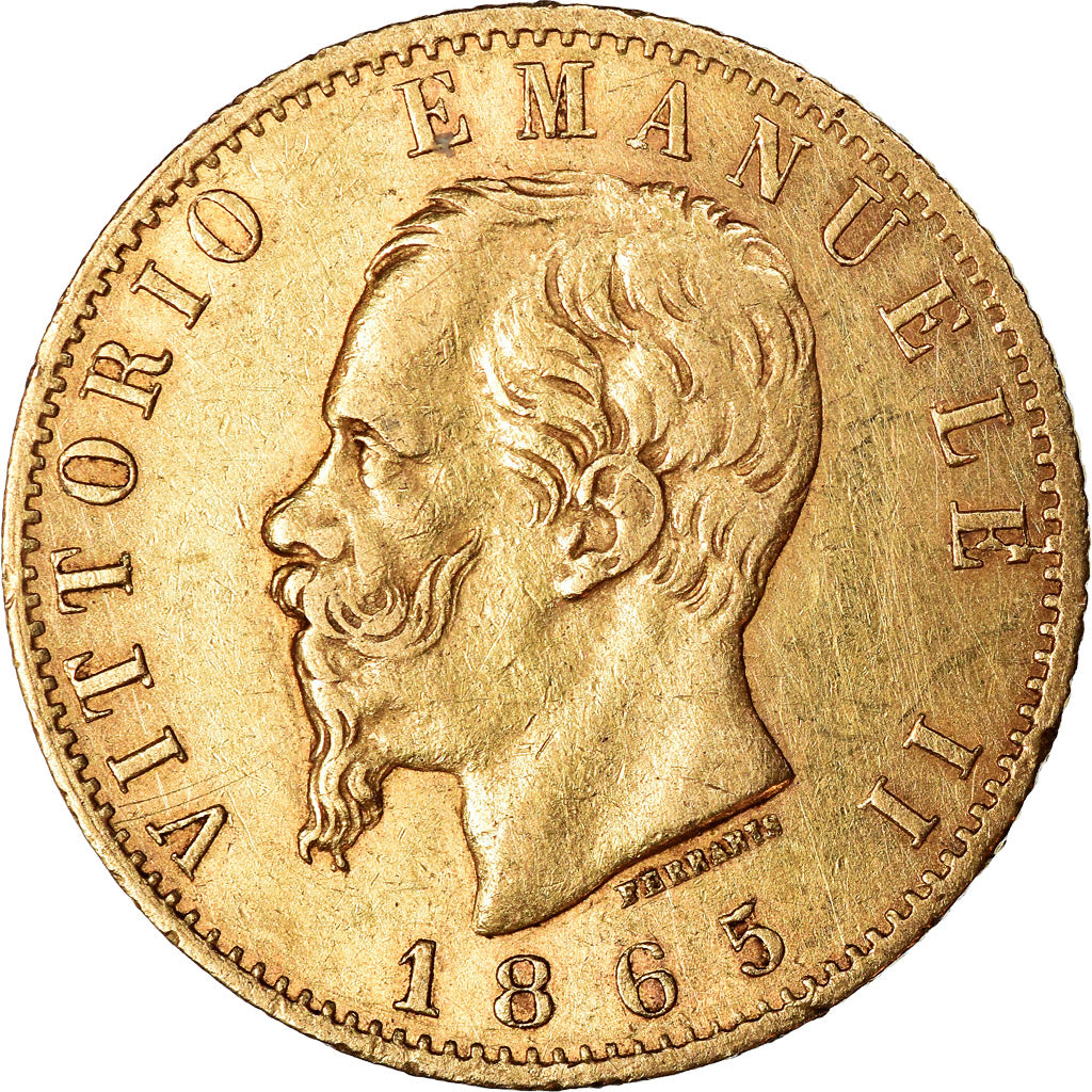 Munten, Italië, Vittorio Emanuele II, 20 Lire, 1865, Torino, ZF, Goud, KM:10.1