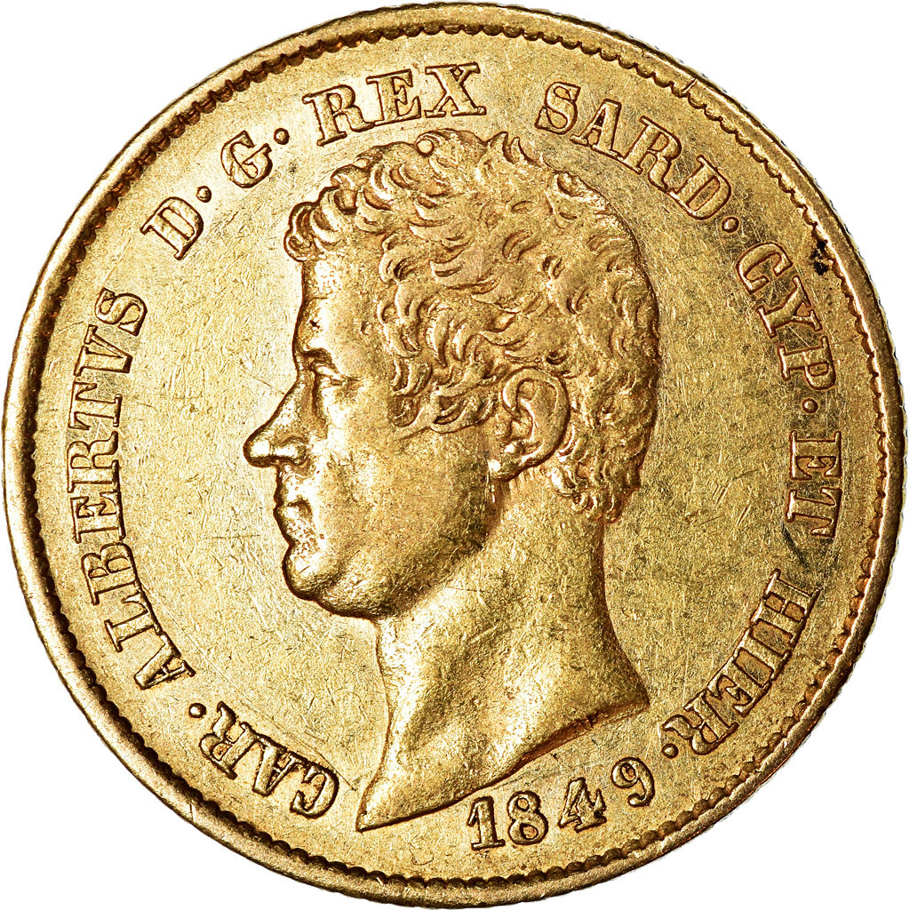 Moneda, Estados italianos, SARDINIA, Carlo Alberto, 20 Lire, 1849, Genoa, MBC+