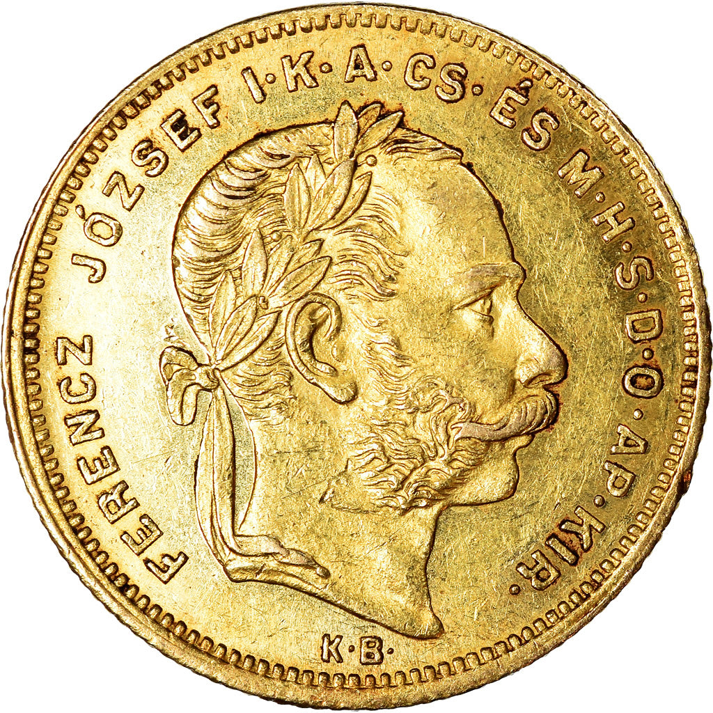 Moneta, Ungheria, Franz Joseph I, 8 Forint 20 Francs, 1879, Kremnitz, SPL, Oro