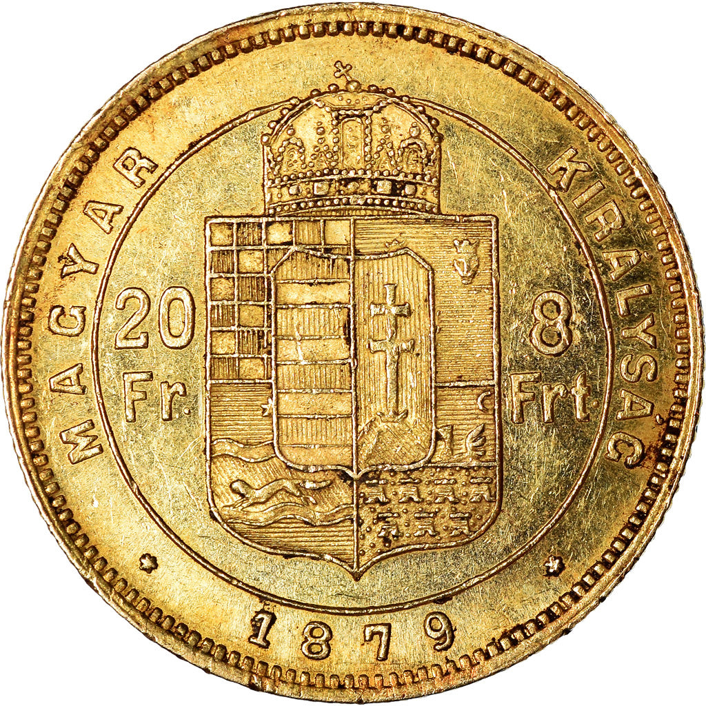 Moneta, Ungheria, Franz Joseph I, 8 Forint 20 Francs, 1879, Kremnitz, SPL, Oro