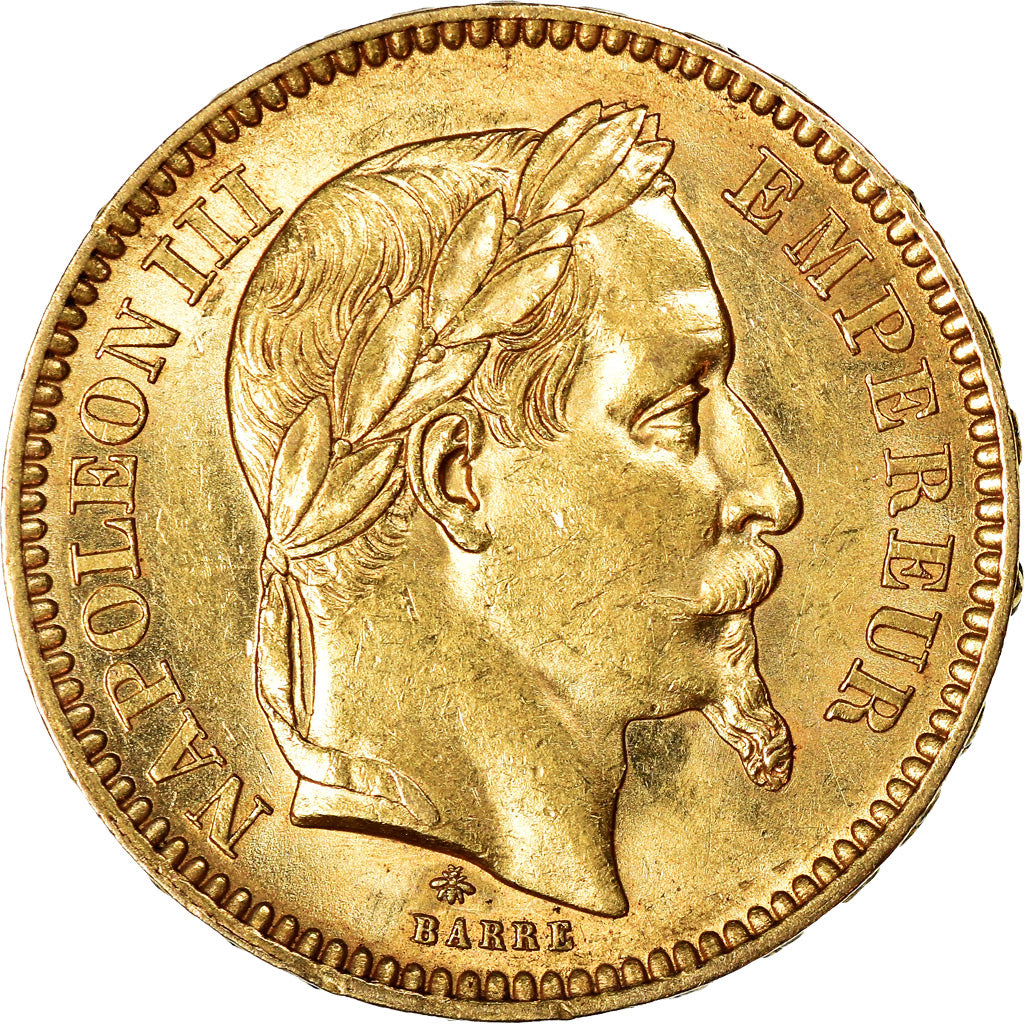 Moneta, Francia, Napoleon III, 20 Francs, 1865, Paris, SPL, Oro, KM:801.1