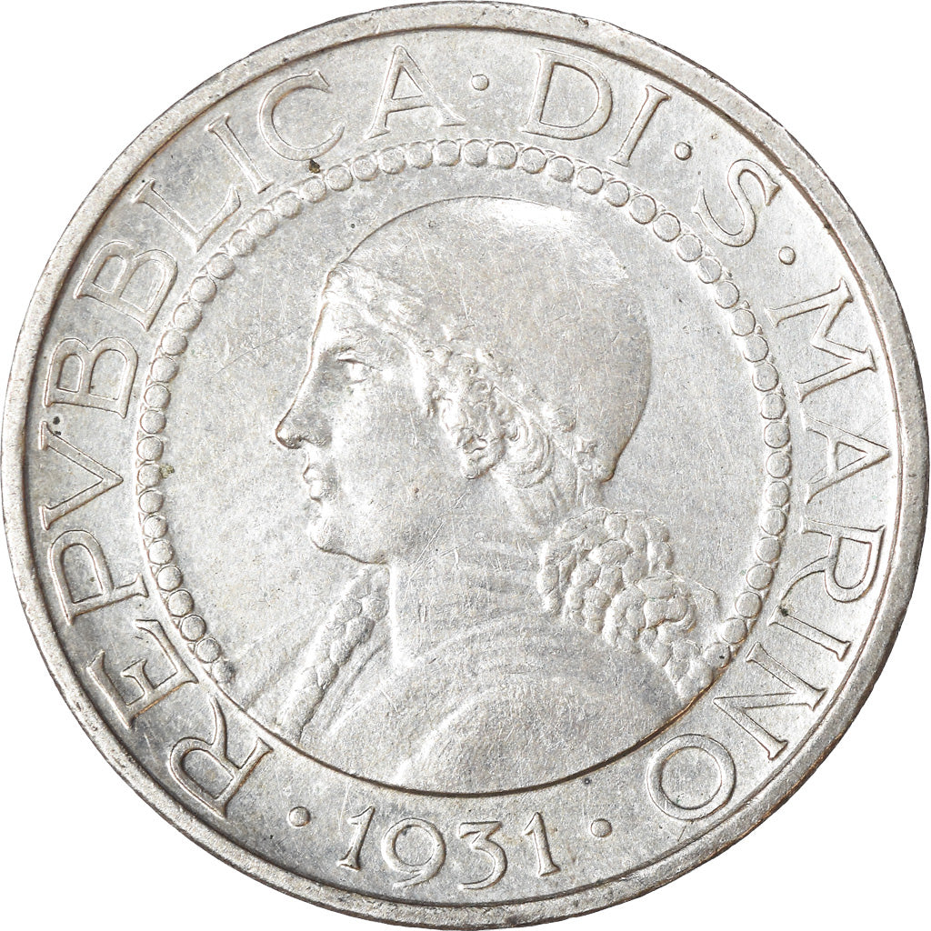 Coin, San Marino, 5 Lire, 1931, Rome, EF(40-45), Silver, KM:9