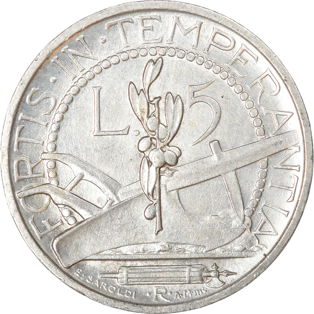 Coin, San Marino, 5 Lire, 1931, Rome, EF(40-45), Silver, KM:9