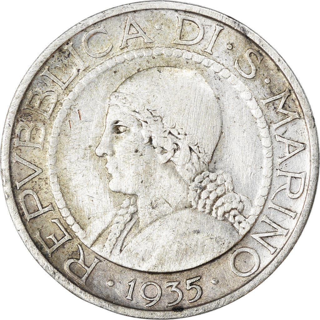 Moneta, San Marino, 5 Lire, 1935, Rome, BB+, Argento, KM:9