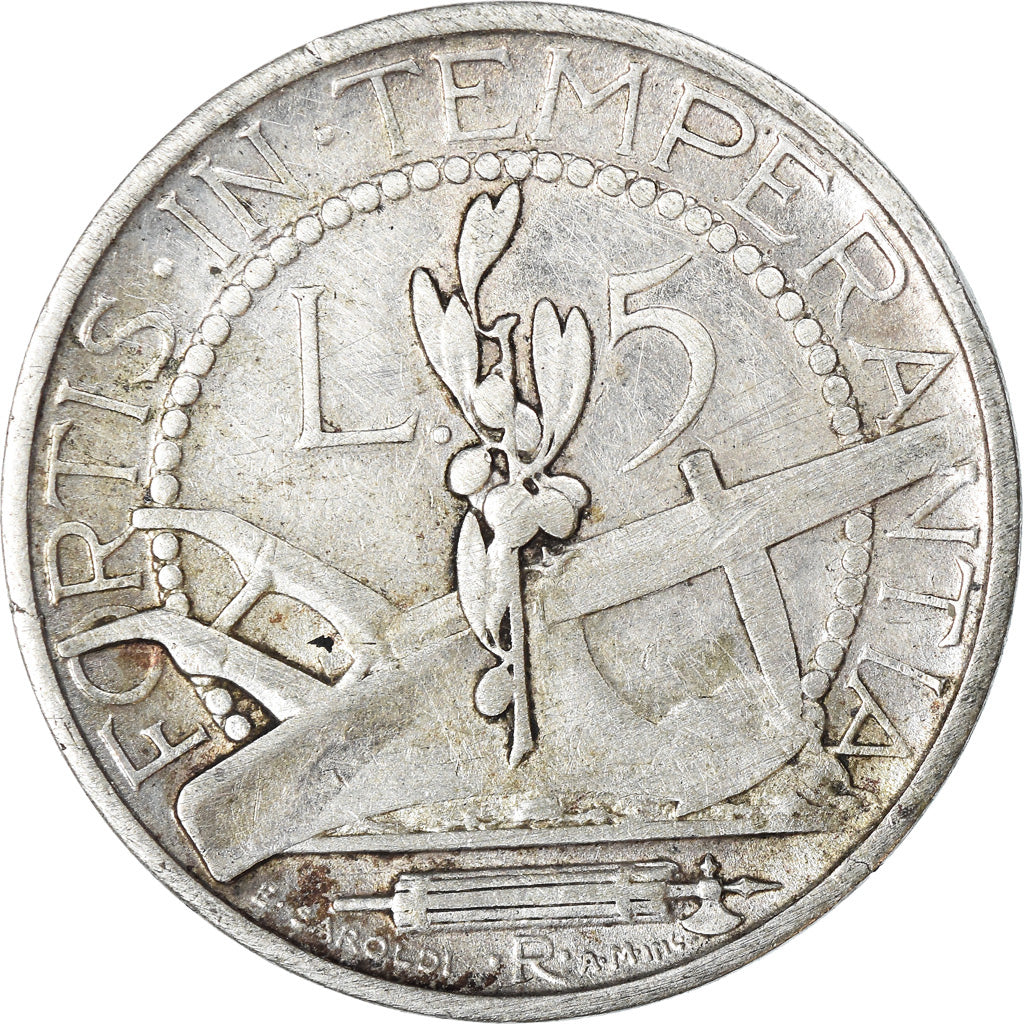 Moneta, San Marino, 5 Lire, 1935, Rome, BB+, Argento, KM:9