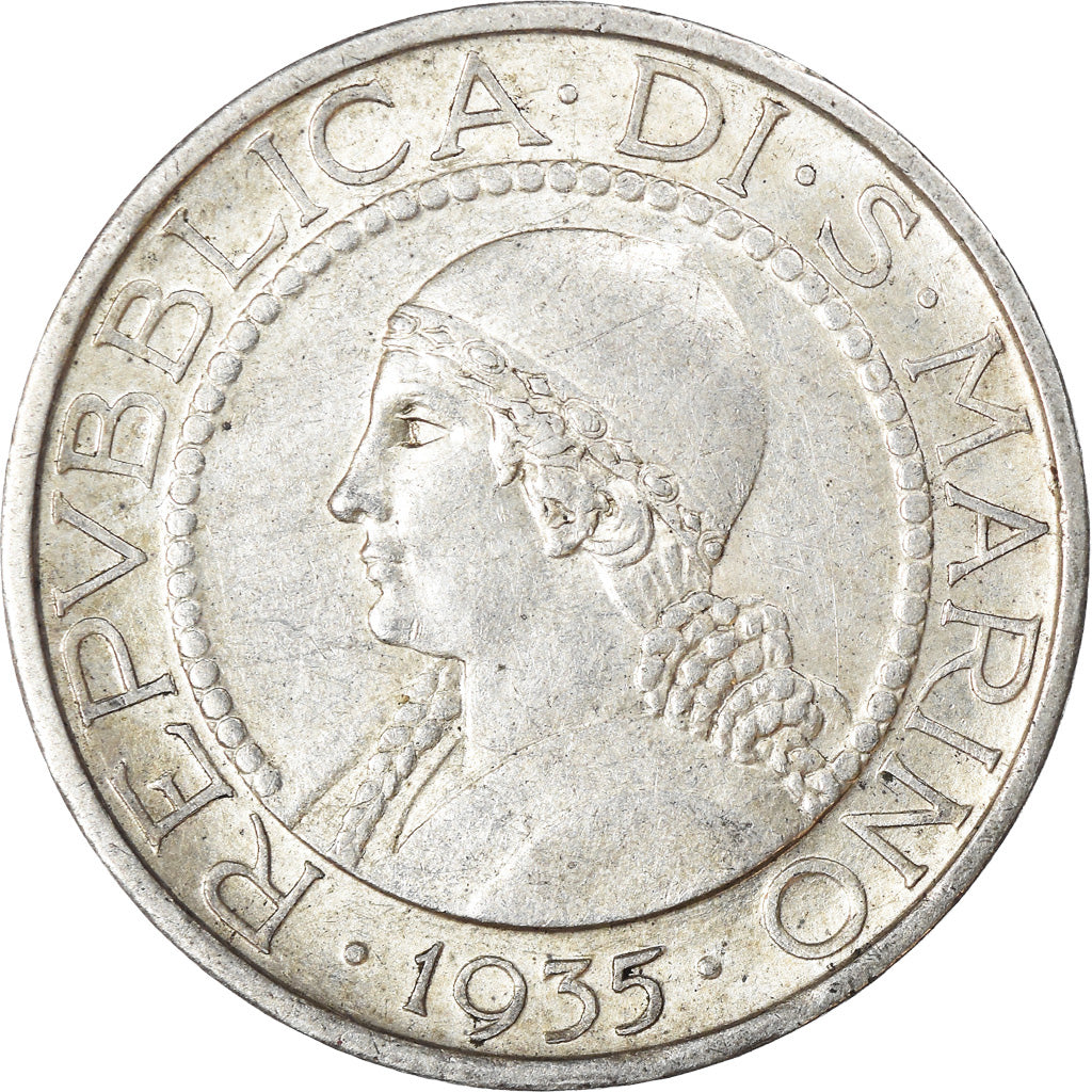 Moneta, San Marino, 5 Lire, 1935, Rome, AU(50-53), Srebro, KM:9