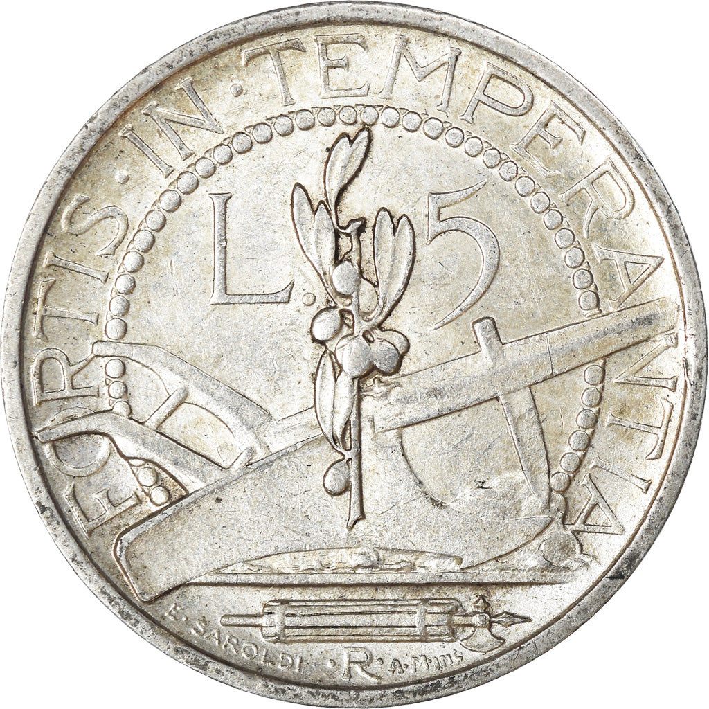 Moneta, San Marino, 5 Lire, 1935, Rome, AU(50-53), Srebro, KM:9