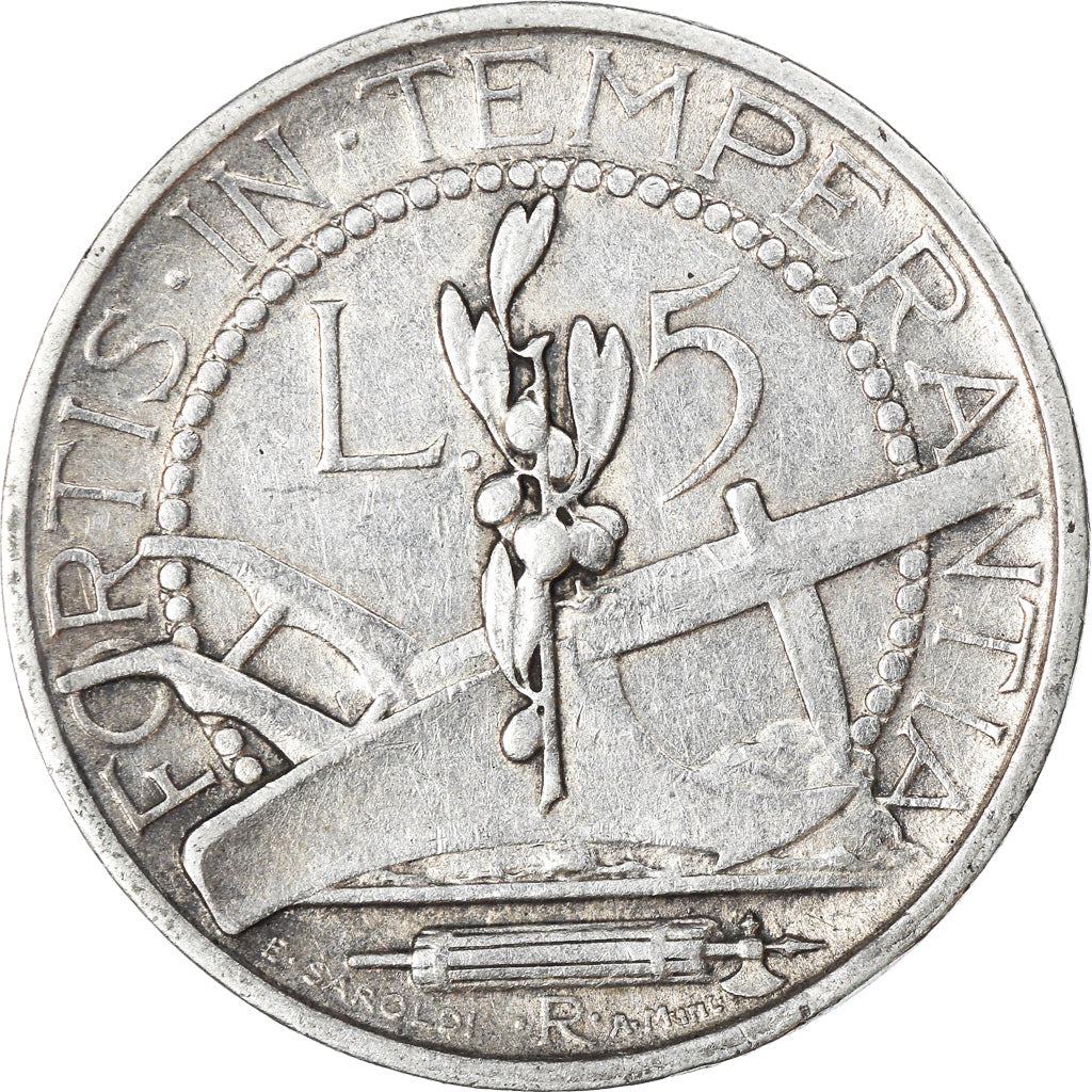 Moneta, San Marino, 5 Lire, 1936, Rome, MB+, Argento, KM:9