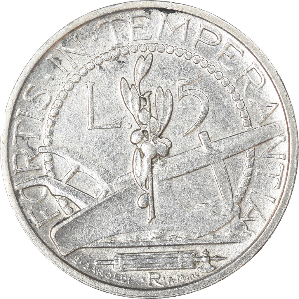 Moneta, San Marino, 5 Lire, 1936, Rome, EF(40-45), Srebro, KM:9