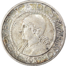Moneta, San Marino, 5 Lire, 1937, Rome, BB, Argento, KM:9