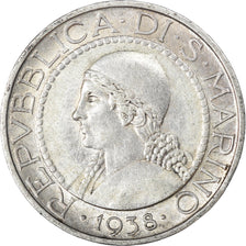 Moneta, San Marino, 5 Lire, 1938, Rome, MB+, Argento, KM:9