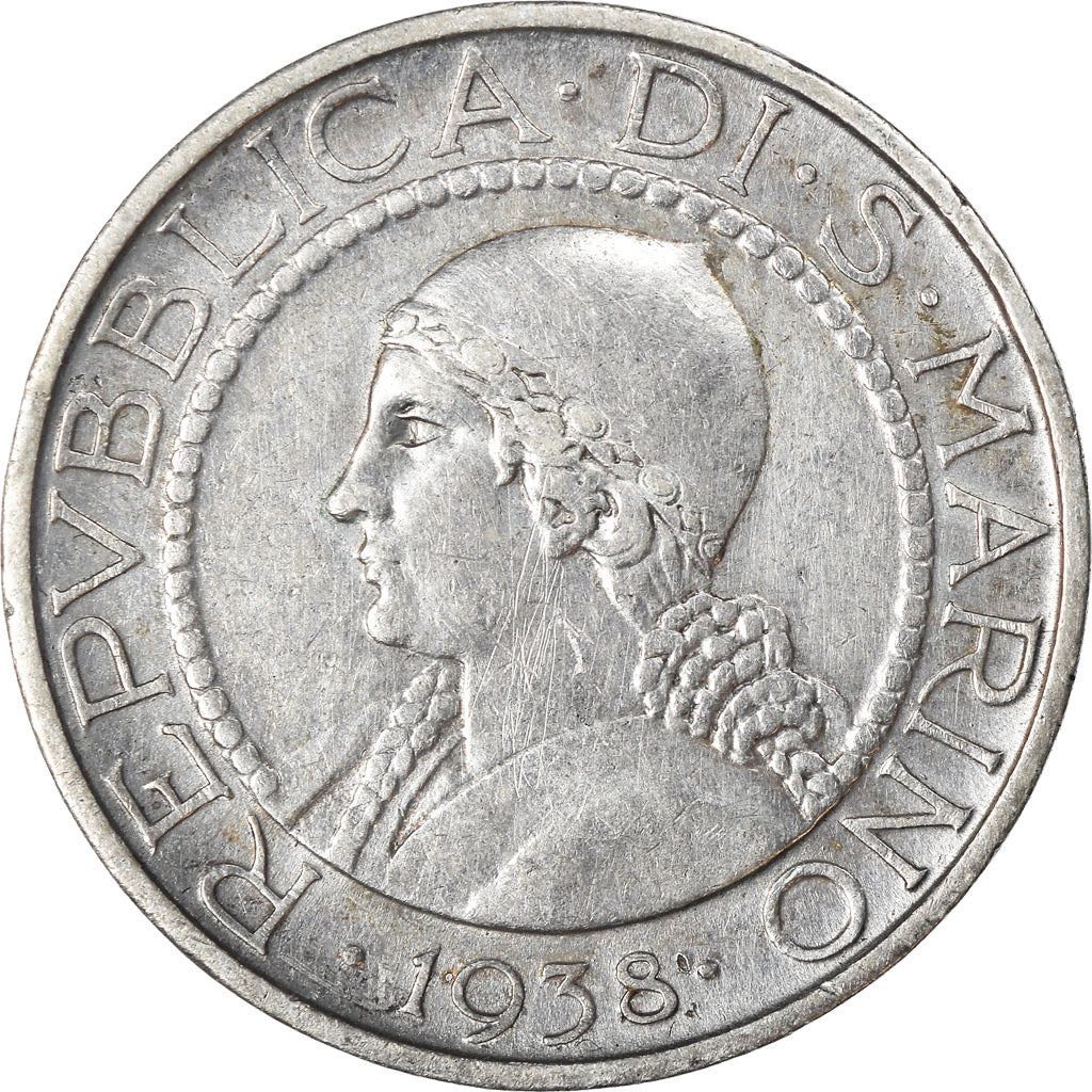 Monnaie, San Marino, 5 Lire, 1938, Rome, TB+, Argent, KM:9