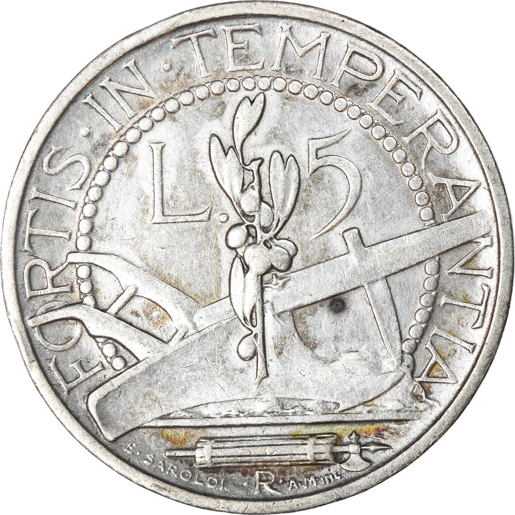 Monnaie, San Marino, 5 Lire, 1938, Rome, TB+, Argent, KM:9