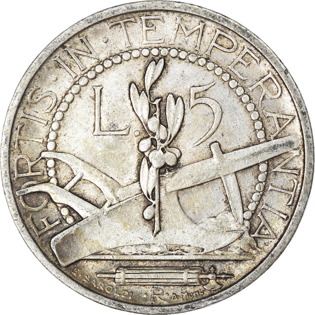 Moneta, San Marino, 5 Lire, 1938, Rome, MB+, Argento, KM:9