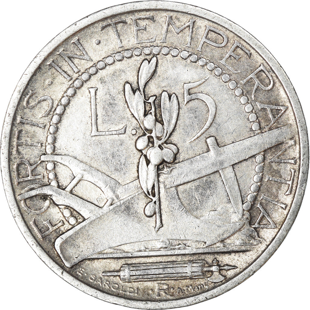 Münze, San Marino, 5 Lire, 1938, Rome, SS, Silber, KM:9