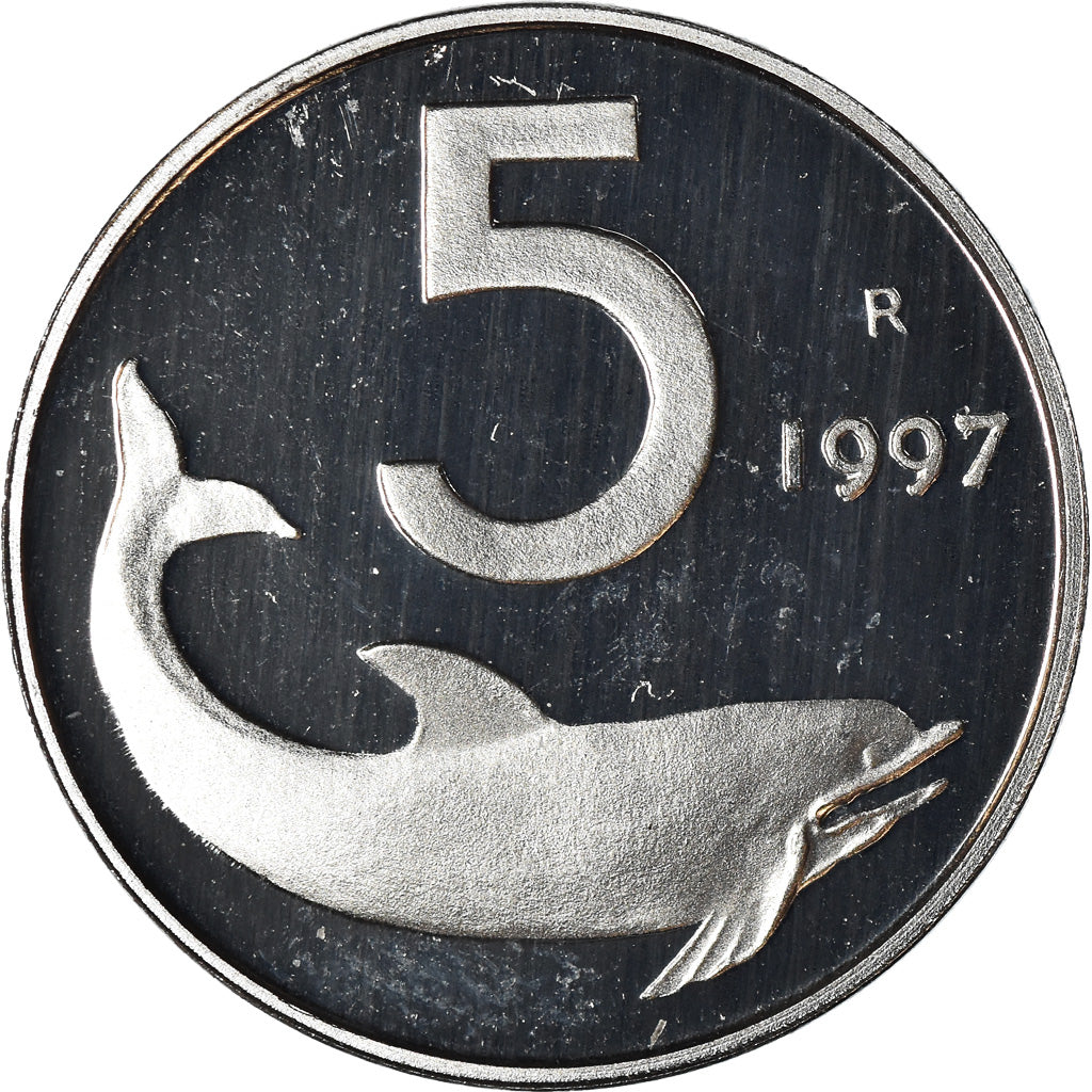 Moeda, Itália, 5 Lire, 1997, Rome, Proof, MS(65-70), Alumínio, KM:92