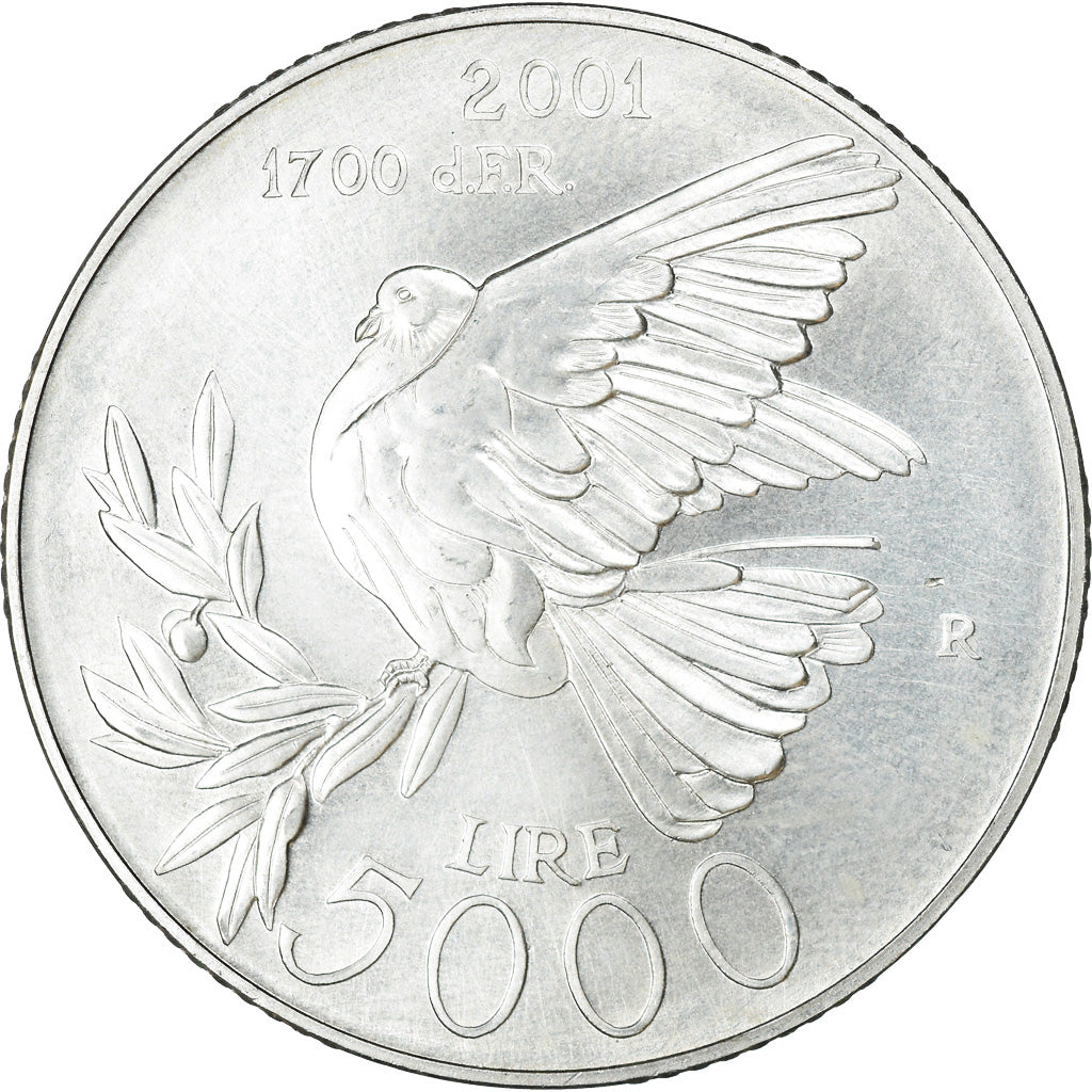 Moneta, San Marino, 5000 Lire, 2001, Rome, SPL, Argento, KM:431