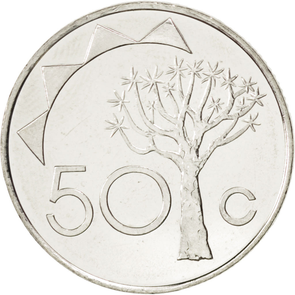 Coin, Namibia, 50 Cents, 1993, MS(63), Nickel plated steel, KM:3