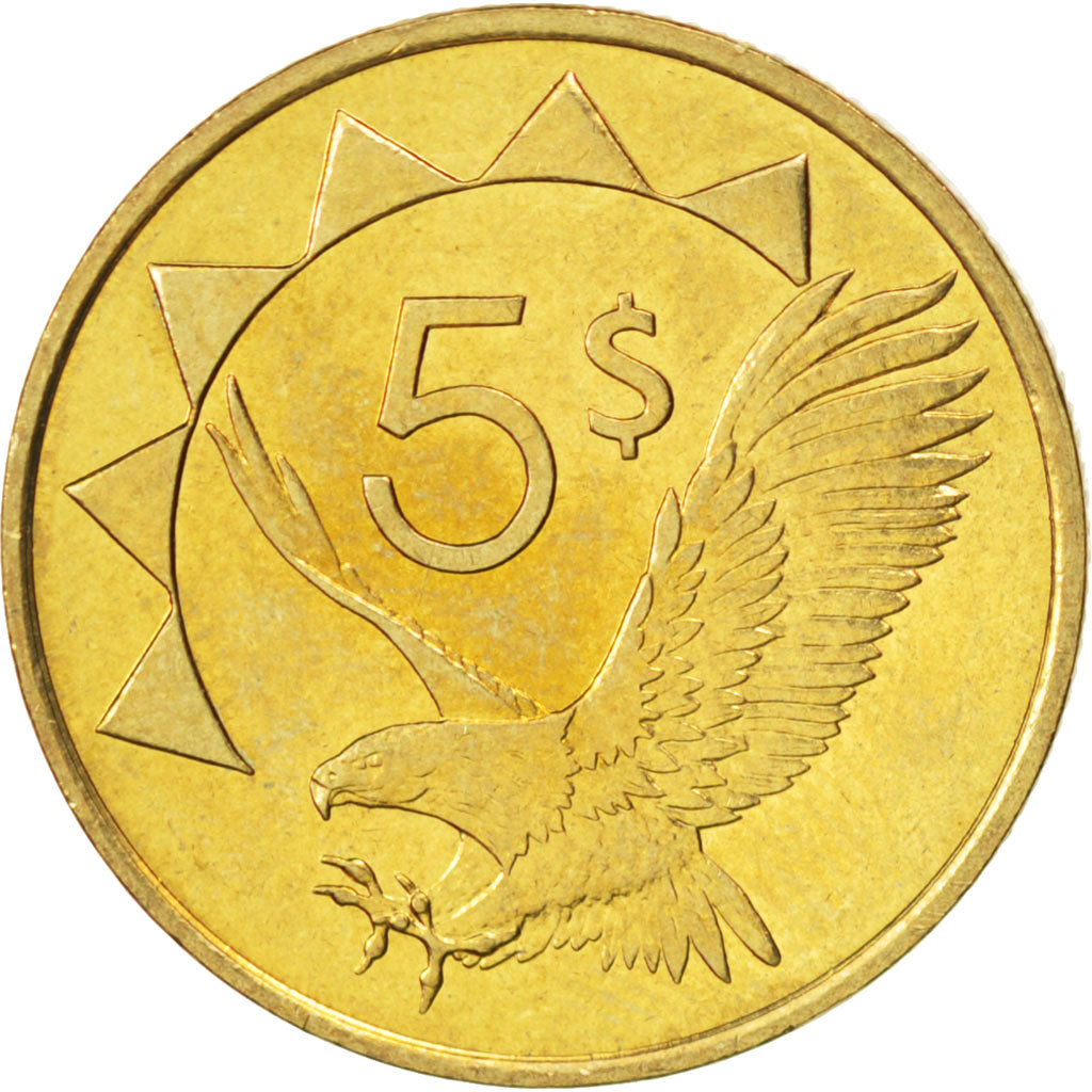 Münze, Namibia, 5 Dollars, 1993, UNZ, Messing, KM:5