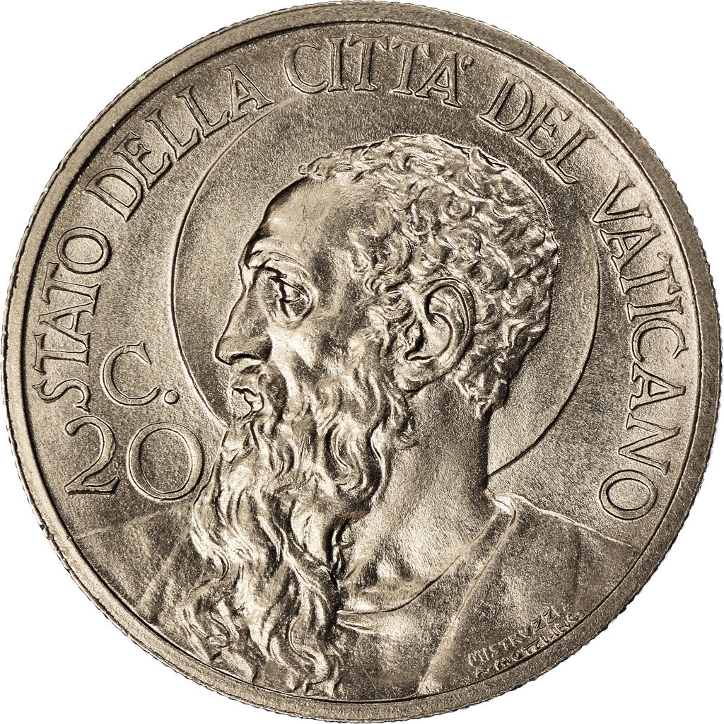 Moneda, CIUDAD DEL VATICANO, Pius XI, 20 Centesimi, 1929, Roma, SC, Níquel