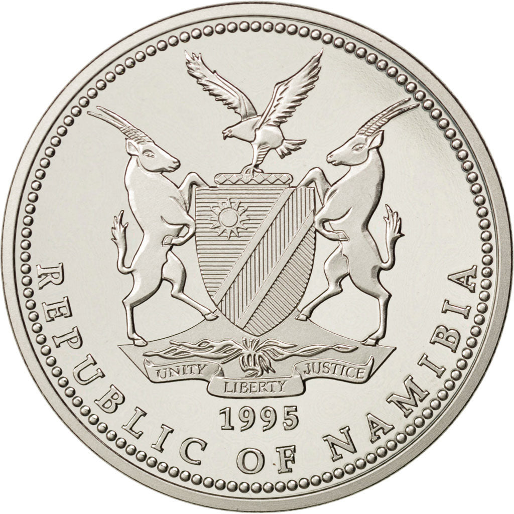 NAMIBIA, Dollar, 1995, KM #6, MS(63), Copper-Nickel, 26.88