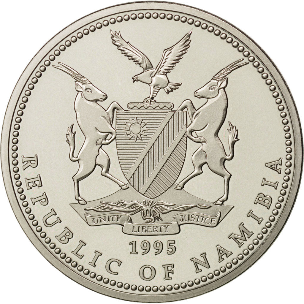 NAMIBIA, Dollar, 1995, KM #7, MS(63), Copper-Nickel, 37, 26.82