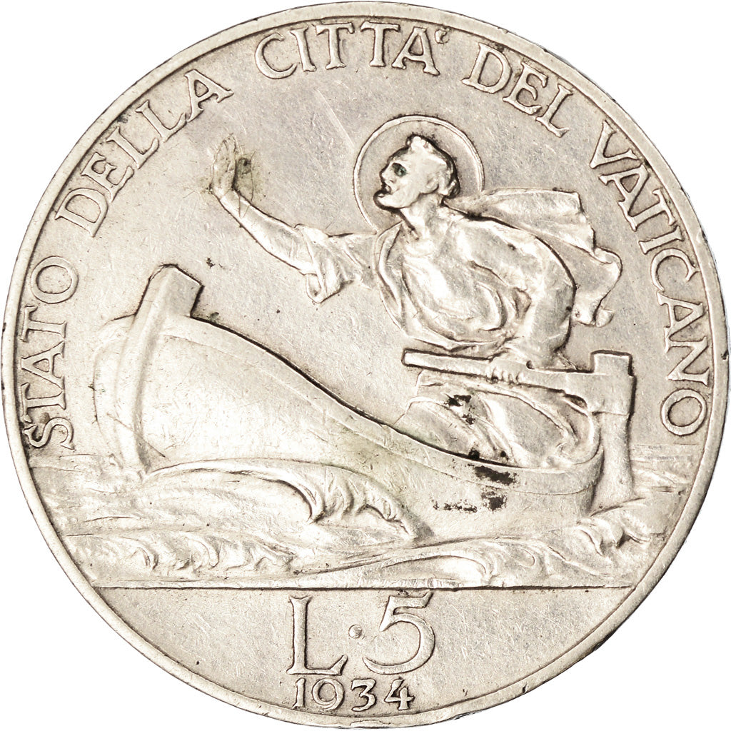 Moeda, CIDADE DO VATICANO, Pius XI, 5 Lire, 1934, Roma, MS(60-62), Prata, KM:7