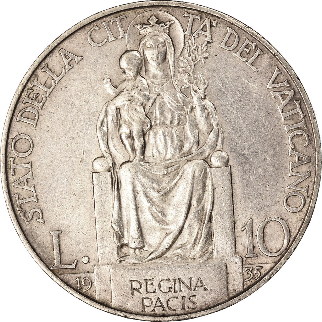 Coin, VATICAN CITY, Pius XI, 10 Lire, 1935, Roma, AU(55-58), Silver, KM:8