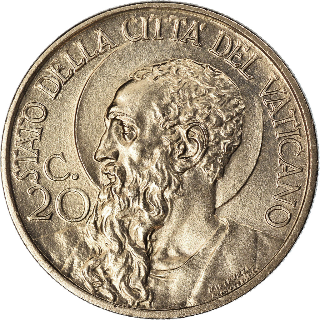 Moneta, PAŃSTWO WATYKAŃSKIE, Pius XI, 20 Centesimi, 1936, Roma, MS(63)