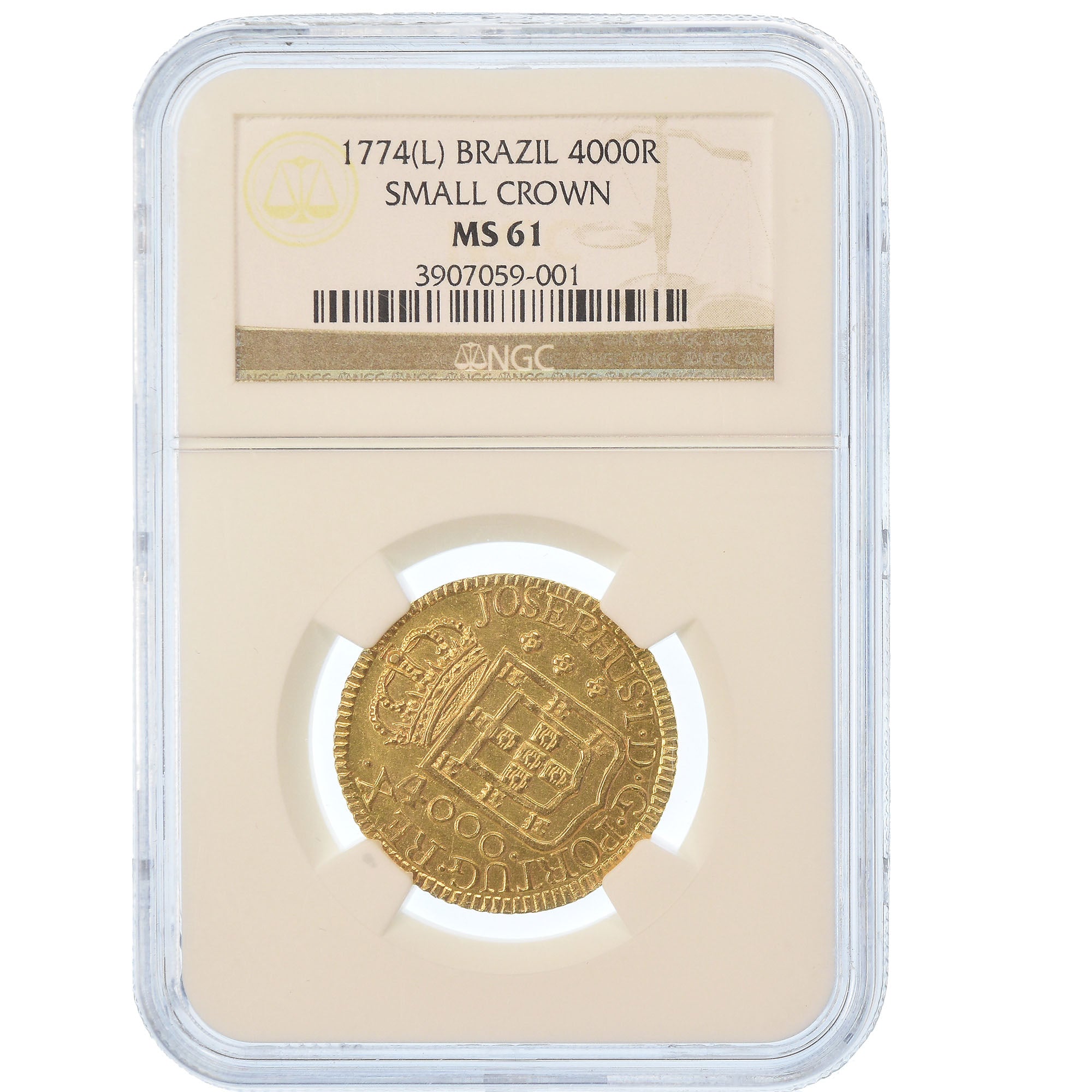 Moneta, Brasile, Jose I, 4000 Reis, 1774, Lisbon, NGC, MS61, SPL, Oro, KM:171.1